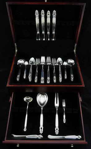 Georg Jensen Danish Sterling Silver 63pc Acorn Flatware Set No Monos