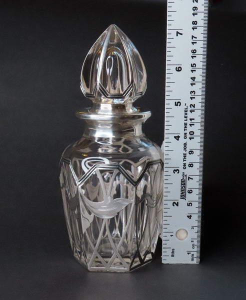 Art Nouveau La Pierre Sterling Silver Overlay Cologne Perfume Bottle 7" Tall