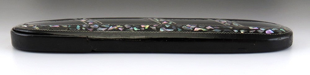 Antique American c1850 Black Paper Mache Eye Glasses Spectacles Case 6 1/8"