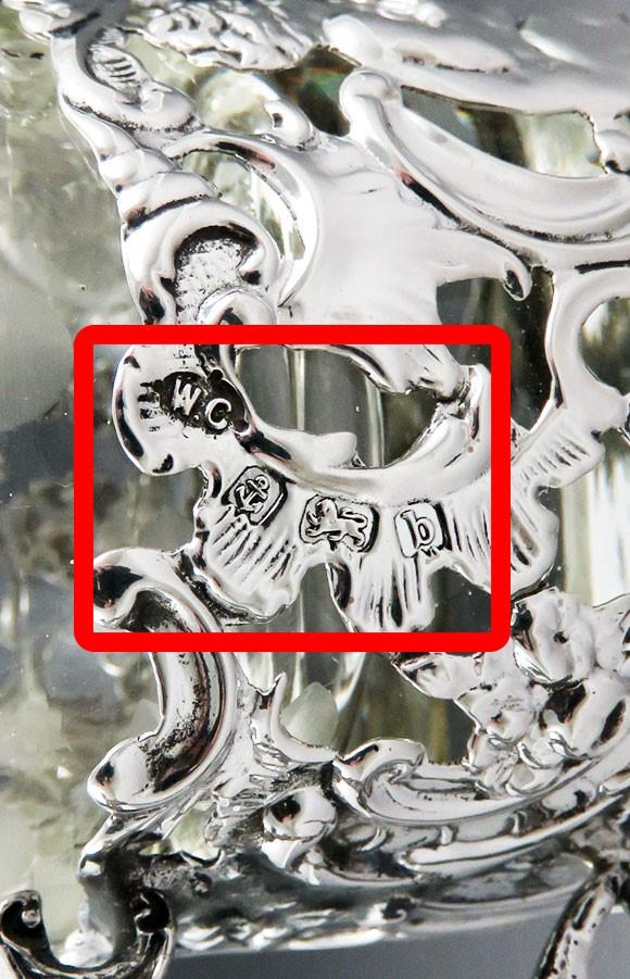 Lovely Set 6 1901 English Sterling Silver Glass Insert Handle Tea Liquor Cups