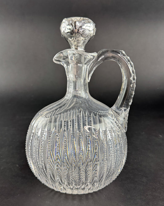 Elegant ABP Cut Glass Gorham Sterling Silver Thistle Scotch Whiskey Decanter
