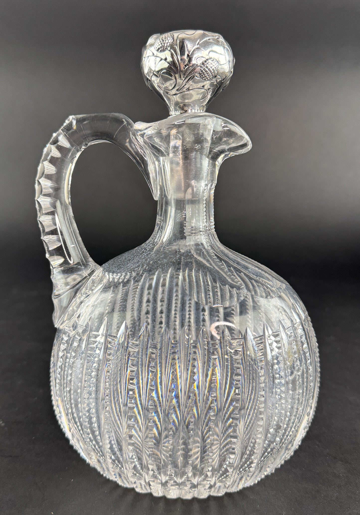 Elegant ABP Cut Glass Gorham Sterling Silver Thistle Scotch Whiskey Decanter