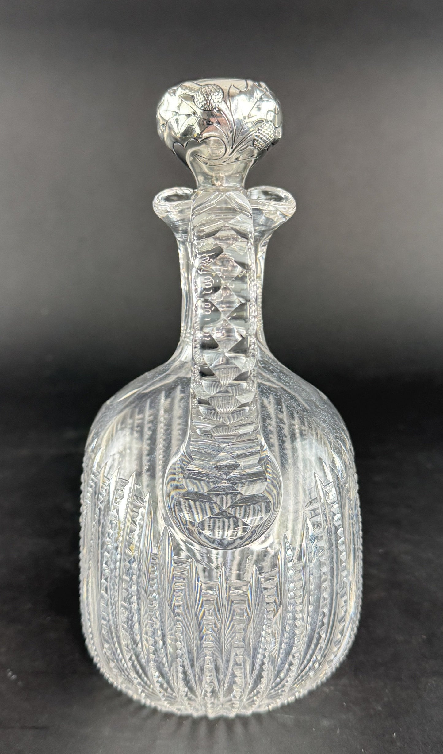 Elegant ABP Cut Glass Gorham Sterling Silver Thistle Scotch Whiskey Decanter