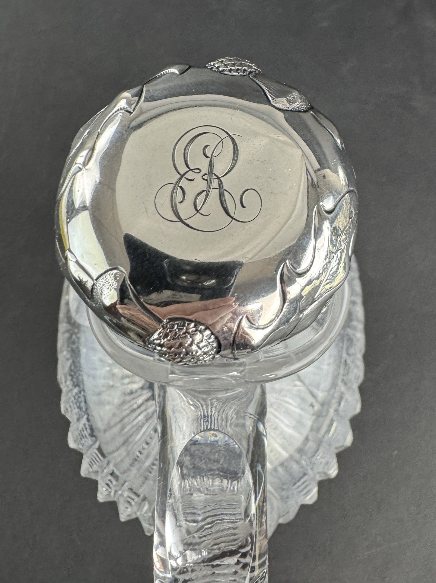 Elegant ABP Cut Glass Gorham Sterling Silver Thistle Scotch Whiskey Decanter