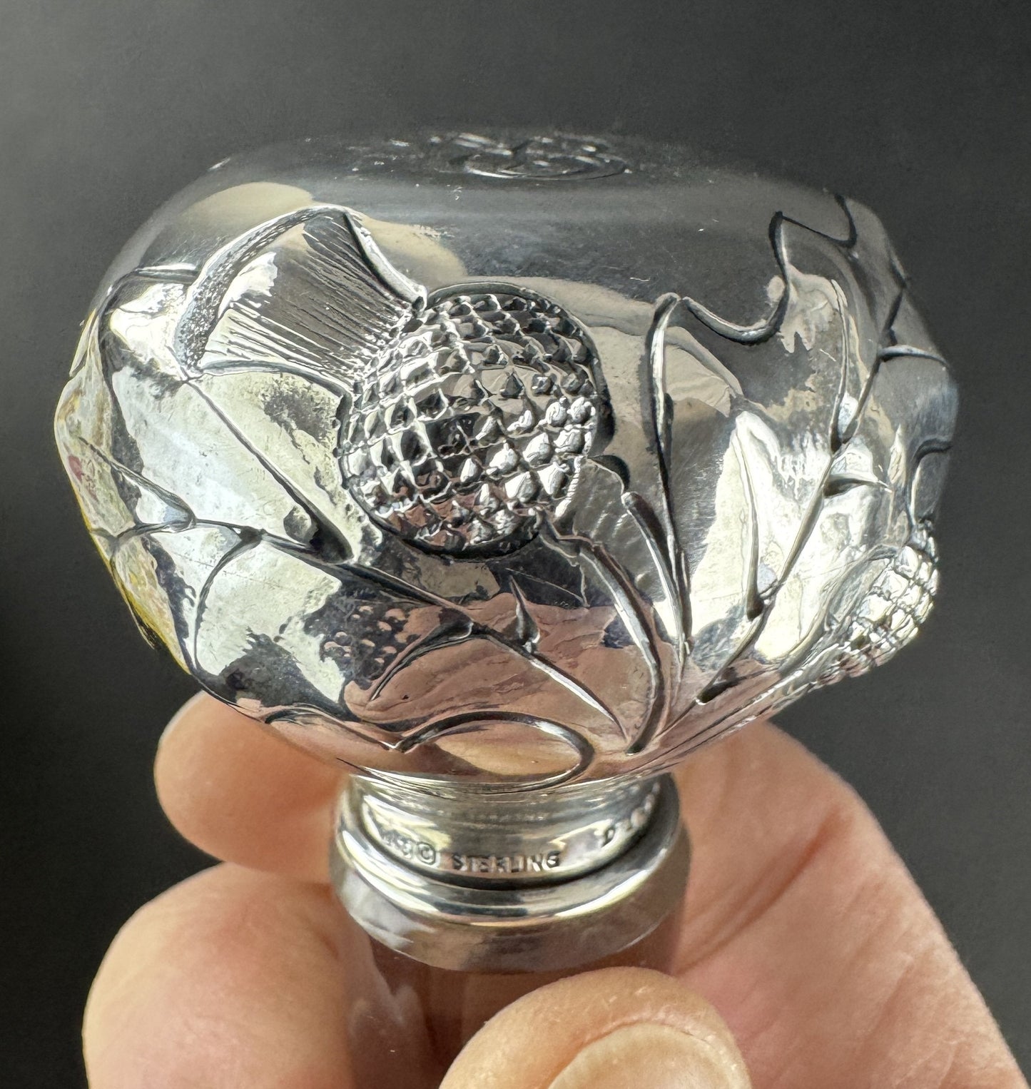 Elegant ABP Cut Glass Gorham Sterling Silver Thistle Scotch Whiskey Decanter