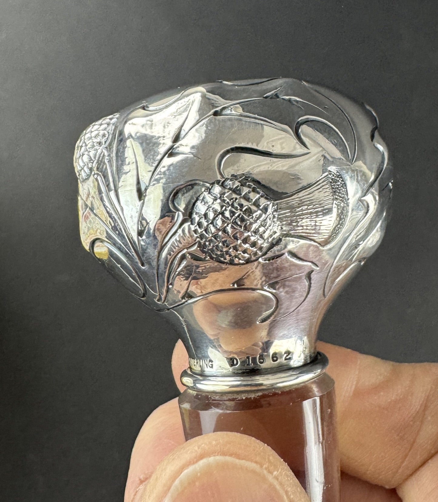 Elegant ABP Cut Glass Gorham Sterling Silver Thistle Scotch Whiskey Decanter