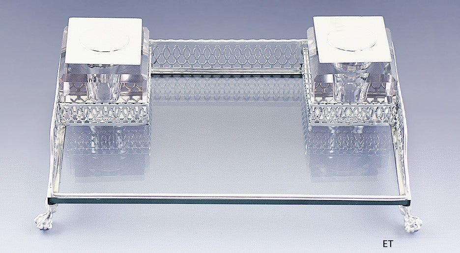 Handsome Dominick & Haff Sterling Silver Glass Double Inkwell Stand
