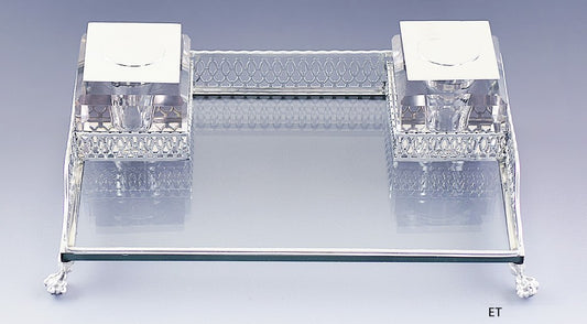 Handsome Dominick & Haff Sterling Silver Glass Double Inkwell Stand