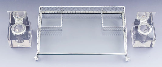 Handsome Dominick & Haff Sterling Silver Glass Double Inkwell Stand