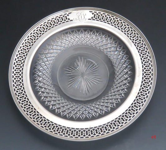 Vintage Watson Sterling Silver & Beautiful Cut Glass Plate