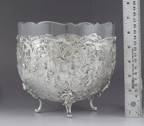 Antique Art Nouveau c1900 German 900 Silver Cut Glass Bowl Storck Sinsheimer