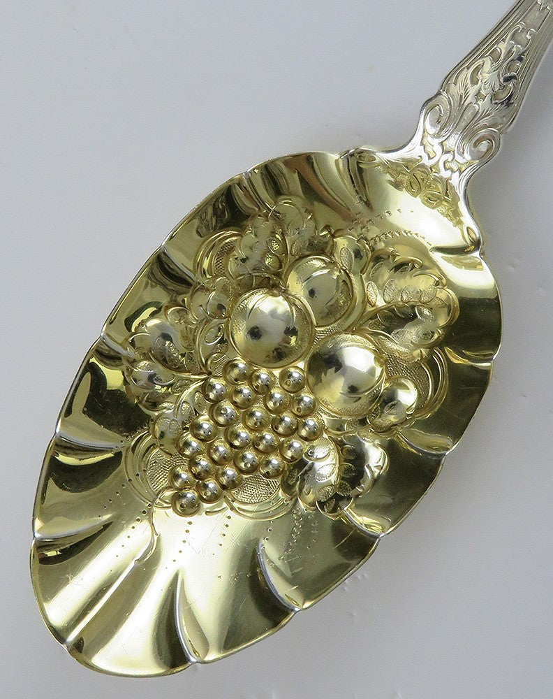 Antique Wallace Berain 1907 Sterling Silver Gold Wash Fruit Bowl Serving Spoon