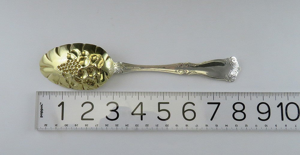 Antique Wallace Berain 1907 Sterling Silver Gold Wash Fruit Bowl Serving Spoon