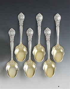 6 Rare Gorham Royal Oak Gold Sterling Silver Dessert Spoons