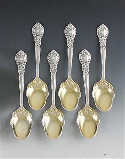 6 Rare Gorham Royal Oak Gold Sterling Silver Dessert Spoons