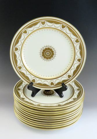 12 Antique 1920s Royal Doulton Porcelain Fine China Gold Gilded Dinner Plates