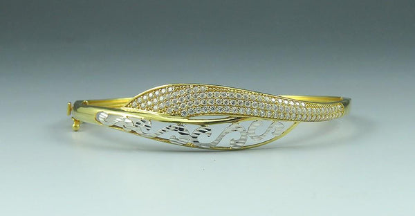 High End 21K Yellow & White Gold ~1.75CT Diamond Bangle Bypass Bangle Bracelet