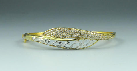 High End 21K Yellow & White Gold ~1.75CT Diamond Bangle Bypass Bangle Bracelet