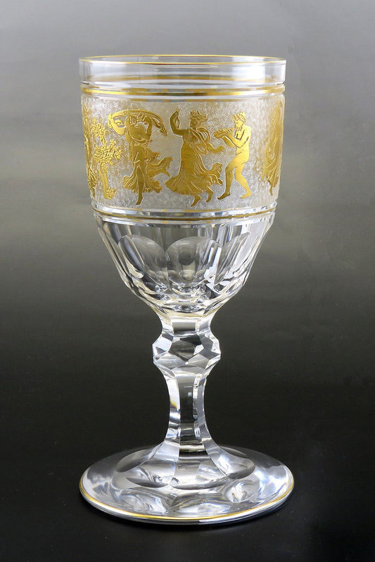 6 Val St Lambert Danse de Flore Gold Crystal Glass Water/Wine Goblets 6 3/4"