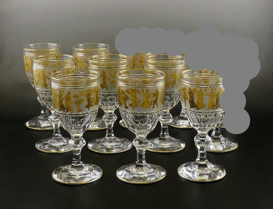 8 Val St Lambert Danse de Flore Gold Crystal Glass Water/Wine Goblets 6 3/4"