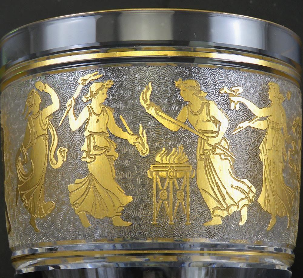 8 Val St Lambert Danse de Flore Gold Crystal Glass Water/Wine Goblets 6 3/4"