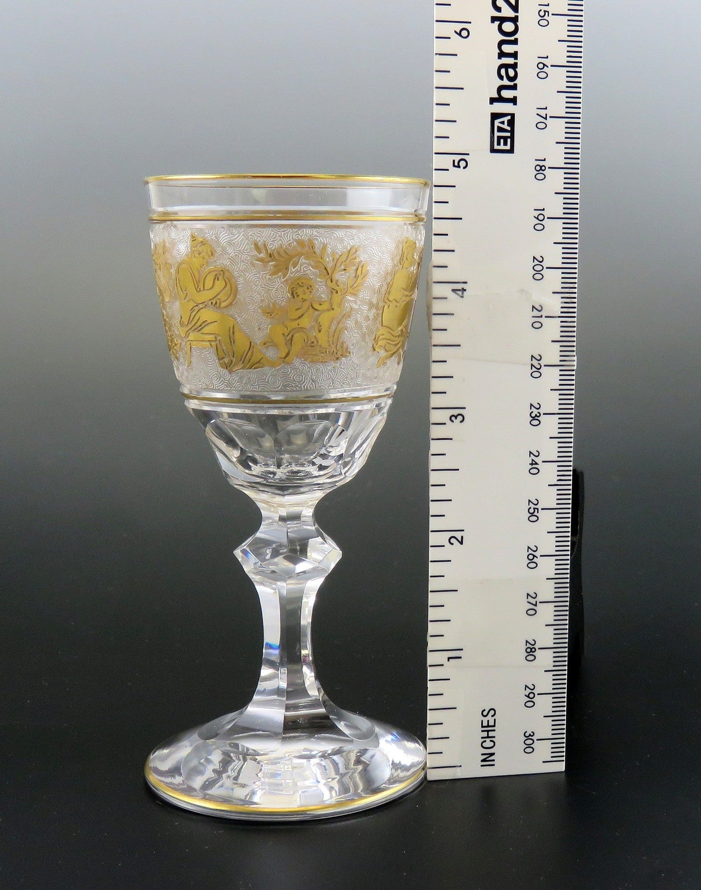 9 Val St Lambert Danse de Flore Gold Crystal Glass Small Wine Goblets 5"