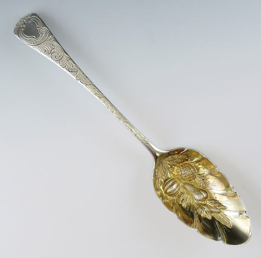Antique 1808 English Georgian Sterling Silver Gold Fruit Bowl Serving Spoon 8.5"