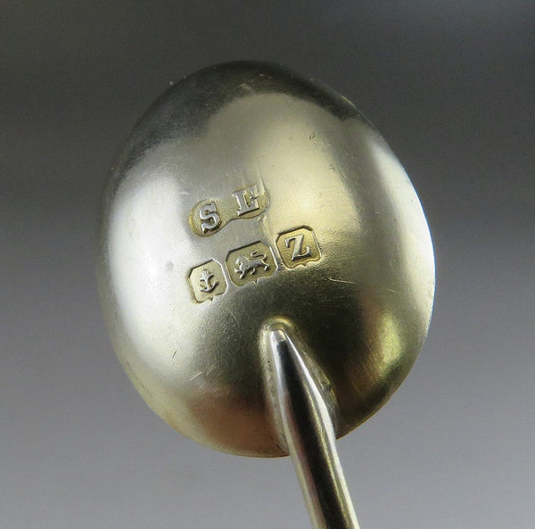6 Antique 1924 English Gilded Sterling Silver Coffee Bean End Demitasse Spoons