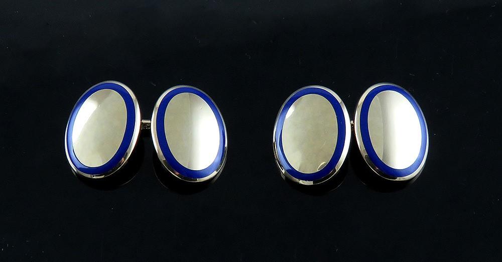 Vintage 18K Yellow Gold Blue Enamel Tiffany & Co Heavy Oval Cufflinks NO MONO