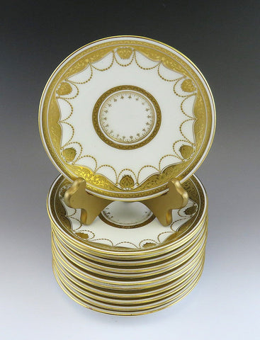 12 Antique 1920s Royal Doulton Gold Gilded Porcelain Tea Cup Saucers 6 1/8"