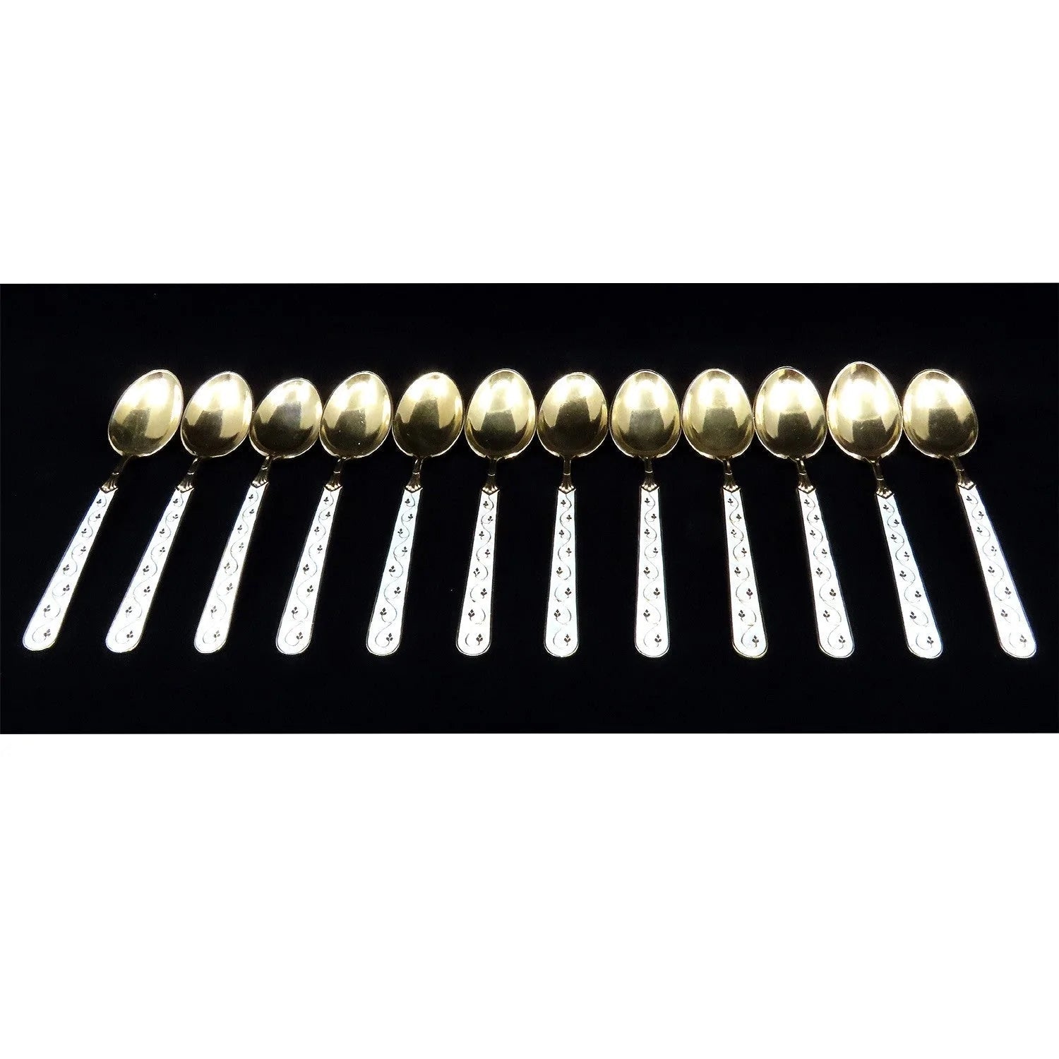 12 Norwegian Gold Wash Sterling Silver T Marthinsen Enamel Demitasse Spoons
