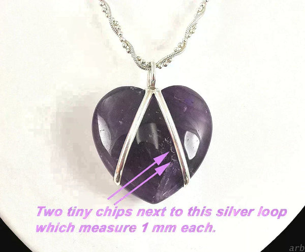 Stunning Amethyst Sterling Silver Heart Pendant with Chain