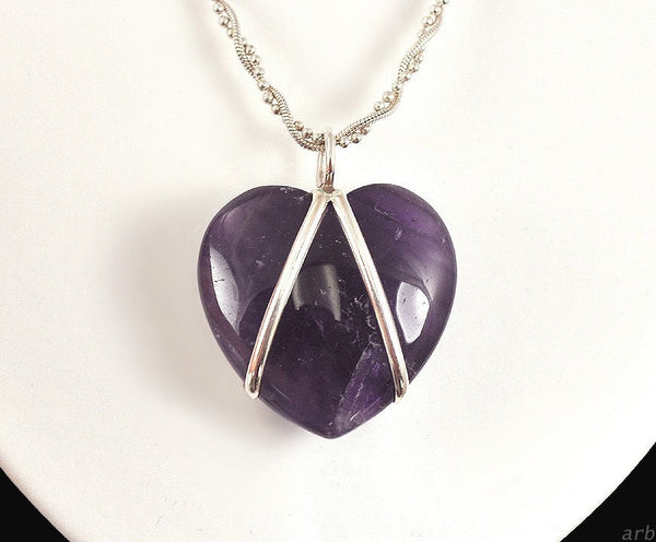 Stunning Amethyst Sterling Silver Heart Pendant with Chain