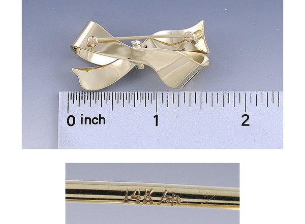 Stunning Retro 14k Yellow Gold Blue Gemstone Bow/Ribbon Shaped Brooch