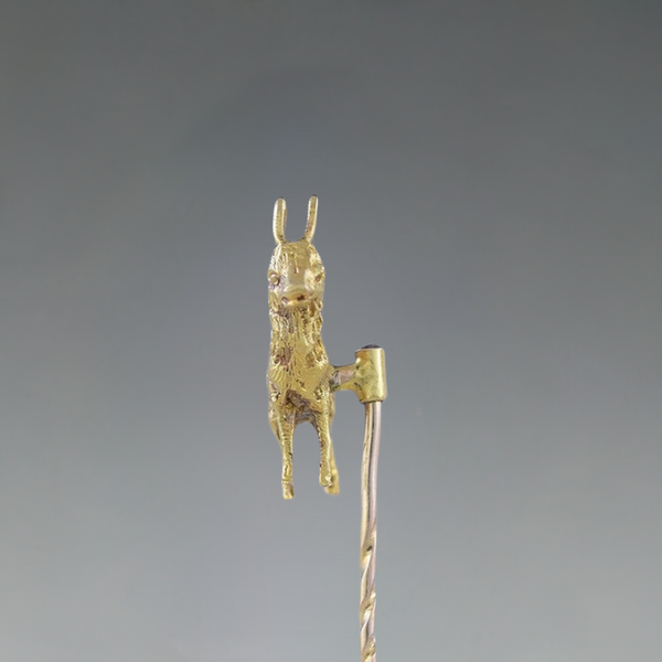 Antique c1900 American 18K Yellow Gold 3D Figural Antelope Goat Stickpin