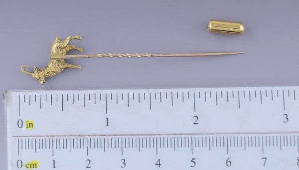 Antique c1900 American 18K Yellow Gold 3D Figural Antelope Goat Stickpin