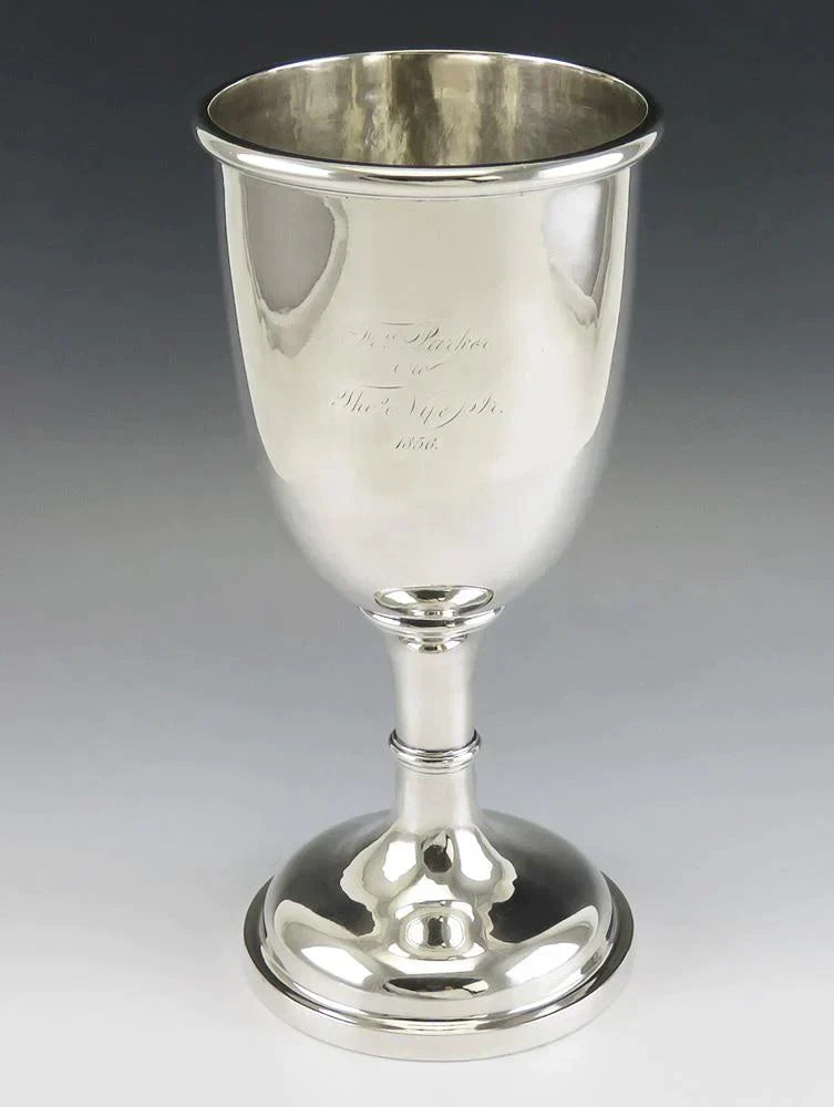 Antique 1856 Boston Coin Silver Jones Shreve Brown Water/Wine Goblet Chalice