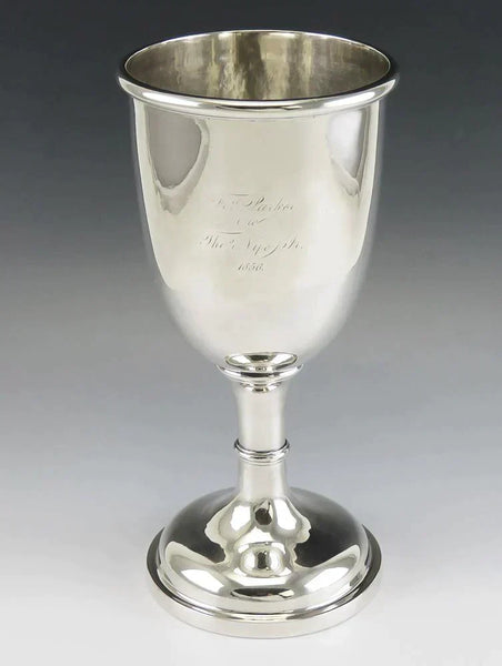 Antique 1856 Boston Coin Silver Jones Shreve Brown Water/Wine Goblet Chalice