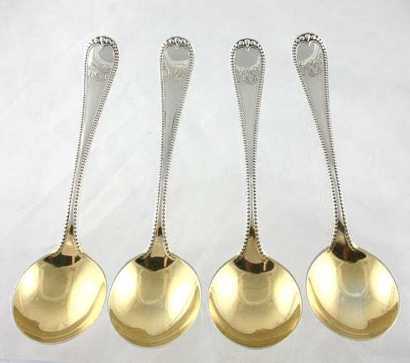 4 Rare Sterling Silver Gorham Newcastle 1900 Chocolate or Bouillon Soup Spoons