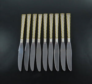 Rare Set 9 Int'l Golden Tradewinds Sterling Silver Gilt Handle Steak Knives