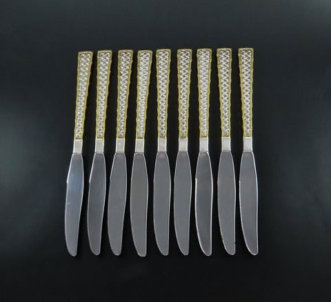 Rare Set 9 Int'l Golden Tradewinds Sterling Silver Gilt Handle Steak Knives
