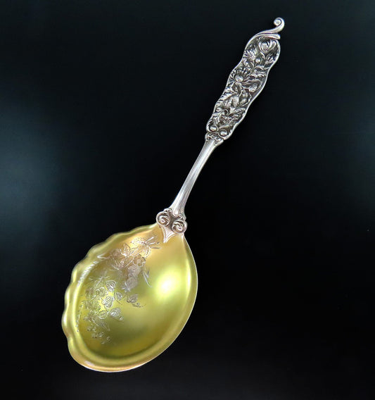 Fabulous Reed Barton Sterling Silver Serving Spoon Crisp Engravings 10 3/4"