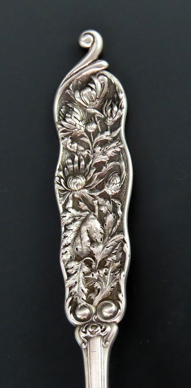 Fabulous Reed Barton Sterling Silver Serving Spoon Crisp Engravings 10 3/4"