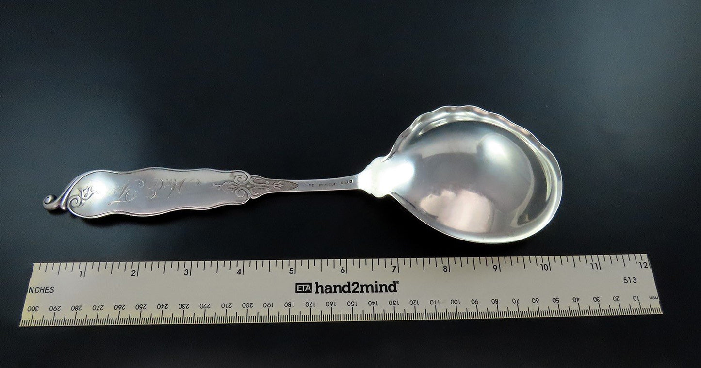 Fabulous Reed Barton Sterling Silver Serving Spoon Crisp Engravings 10 3/4"