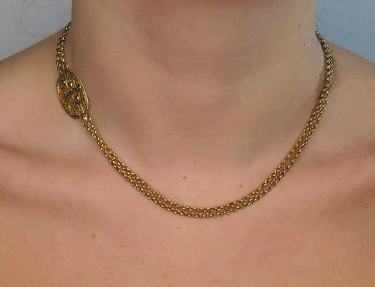1750 to 1850 Antique 20k Yellow Gold Filigree Double Chain Necklace