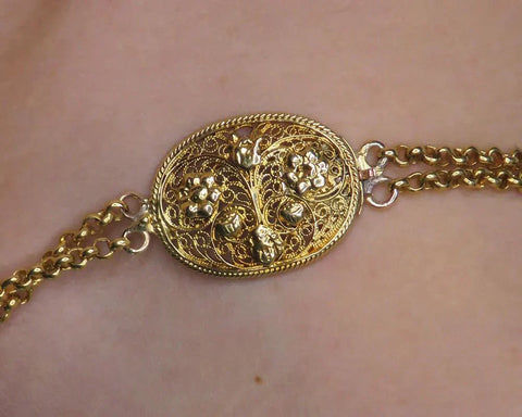 1750 to 1850 Antique 20k Yellow Gold Filigree Double Chain Necklace