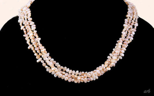 Adorable Collar-Style Real Peach-Pink Pearl Necklace w/ 14k Yellow Gold Clasp