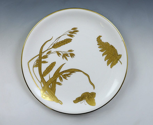 11 English Mintons 1878 Gilt Porcelain Butterfly and Fern Plates