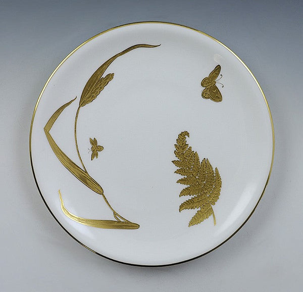 11 English Mintons 1878 Gilt Porcelain Butterfly and Fern Plates