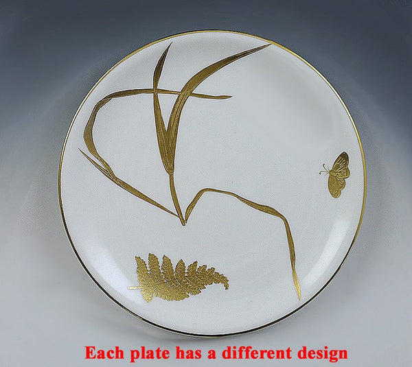 11 English Mintons 1878 Gilt Porcelain Butterfly and Fern Plates